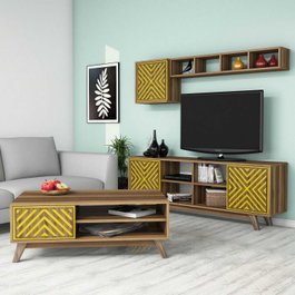 Hanah Home Conjunto de Muebles de Salón Chevron Nogal y Amarillo